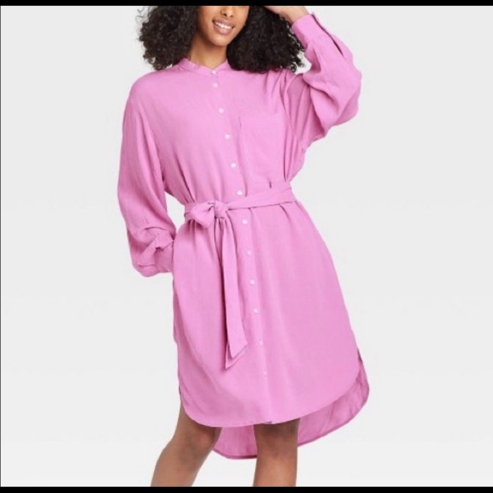 A new day purple long-sleeve button-up shirt dress